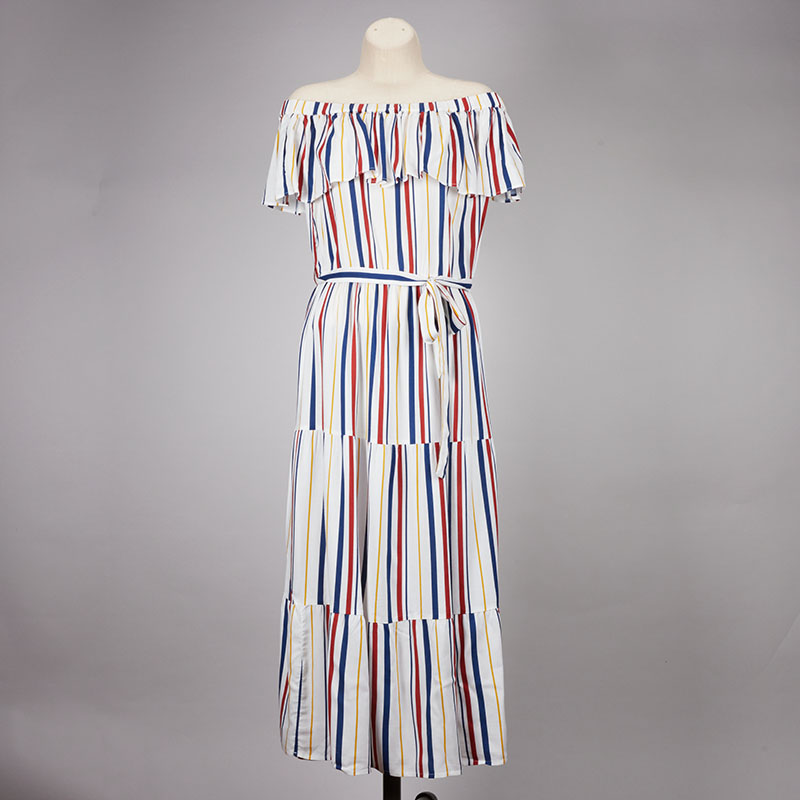 CHICLINE [チックライン] CAIRA STRIPE SHIRT DRESS Zhyaj Womens Striped Maxi A Line Shirt Dress Tie Waist Swing
