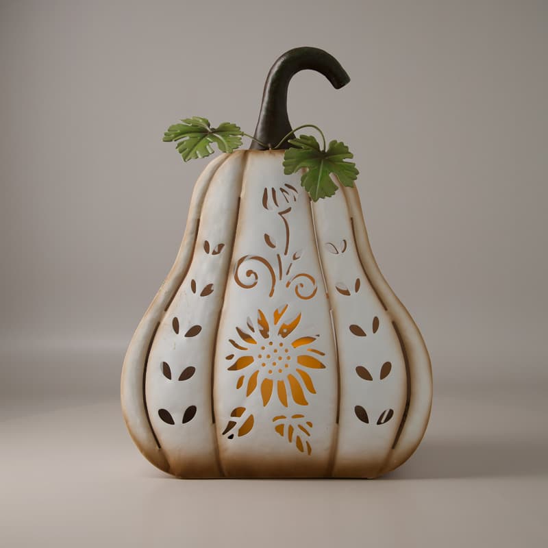 White Metal Pumpkin with LED Candle - Cracker Barrel