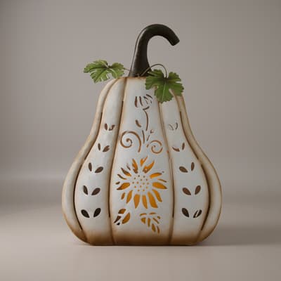 White Metal Pumpkin with LED Candle