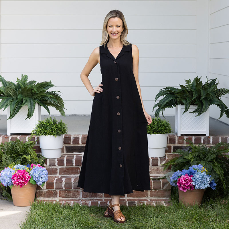 Black Button Front Dress - Cracker Barrel