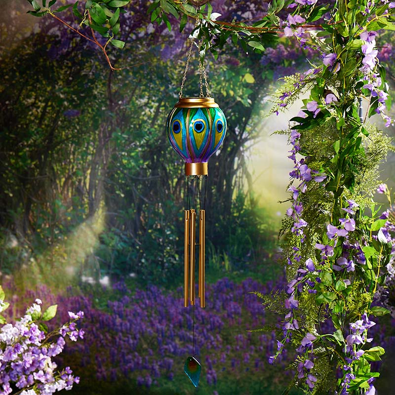 Red Shed Honey Bee Glass Wind Chime With Solar Light For Outdoor Garden Decor