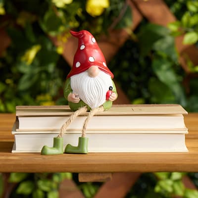 Gnome with Ladybug Shelf Sitter