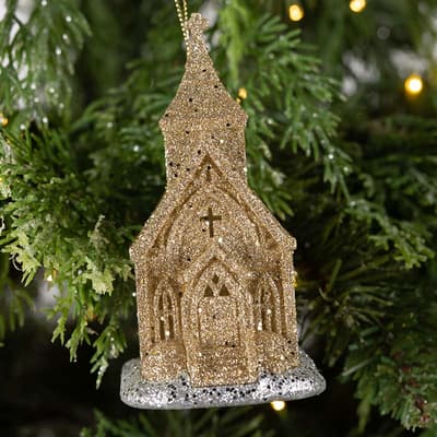 LED Gold Glitter Church Ornament