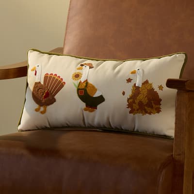 Autumn Geese Embroidered Pillow