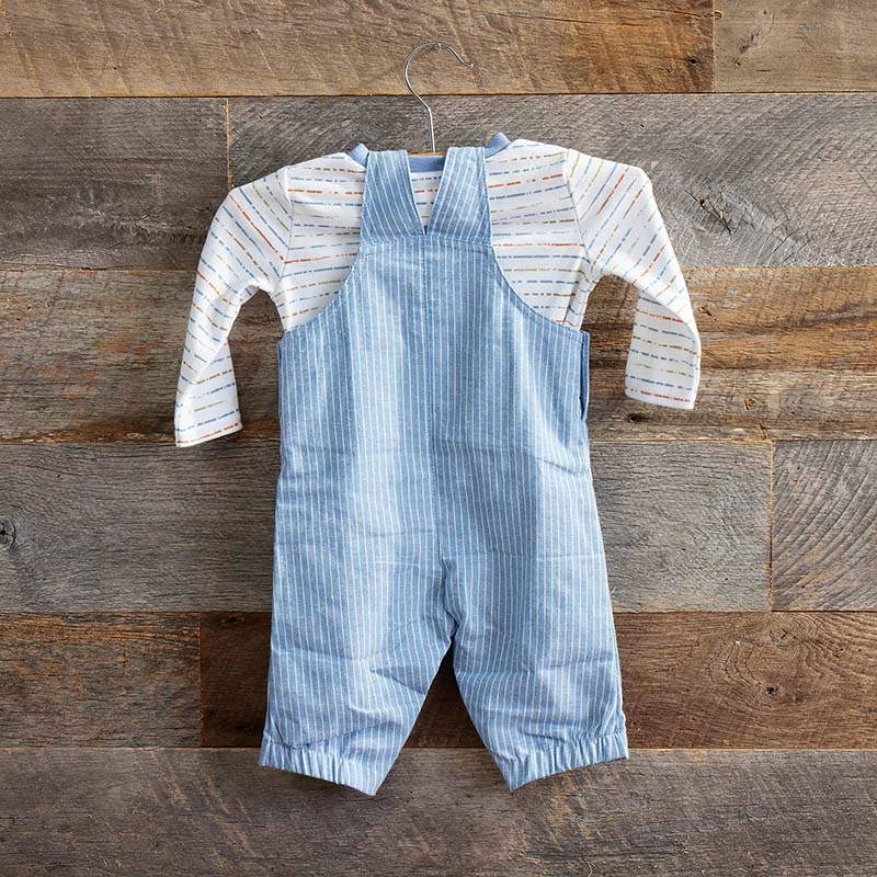 Pureté Du... Bébé - Baby Boys Blue Stripe Cotton Dungaree Set