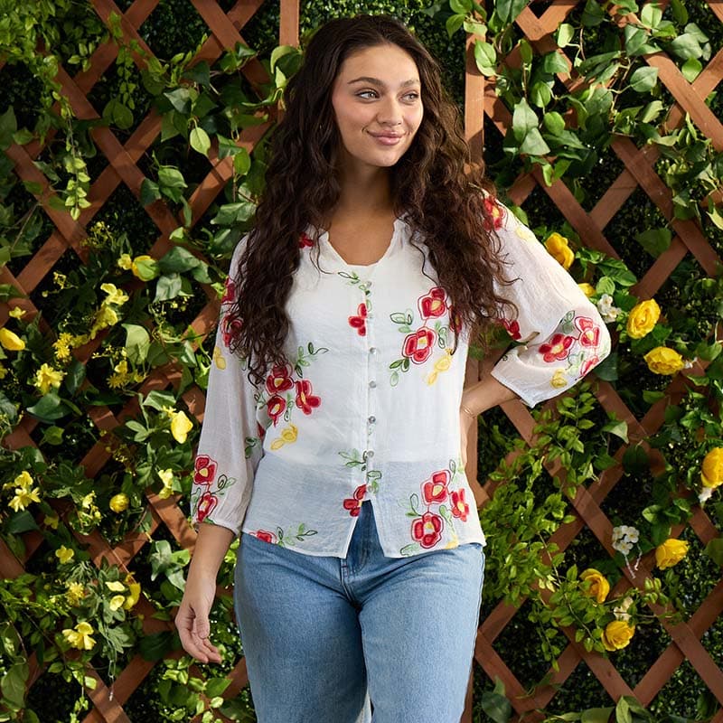 Poppy Floral Embroidered Blouse - Cracker Barrel