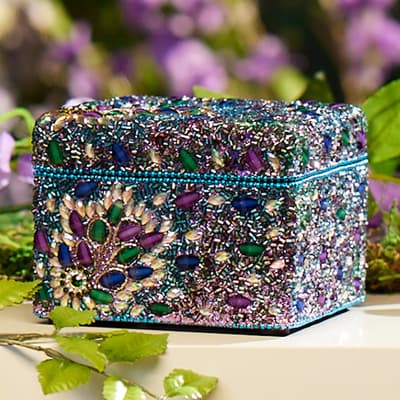 Peacock Beaded Square Box