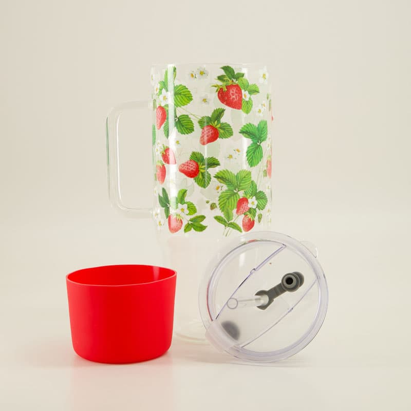 Strawberries Print Glass Tumbler with Straw - Cracker Barrel