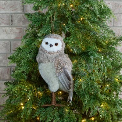 Owl With Glitter Ornament - Large