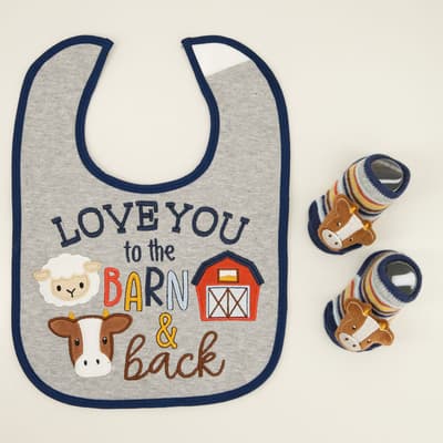 Love You To The Barn Sock Bib Set