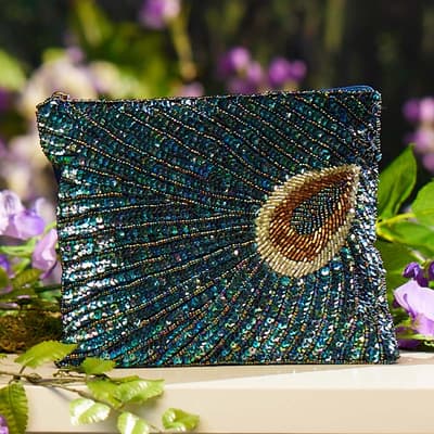 Feather Sequin Zip Pouch