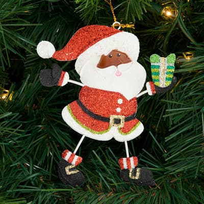 African American Glitter Santa Ornament