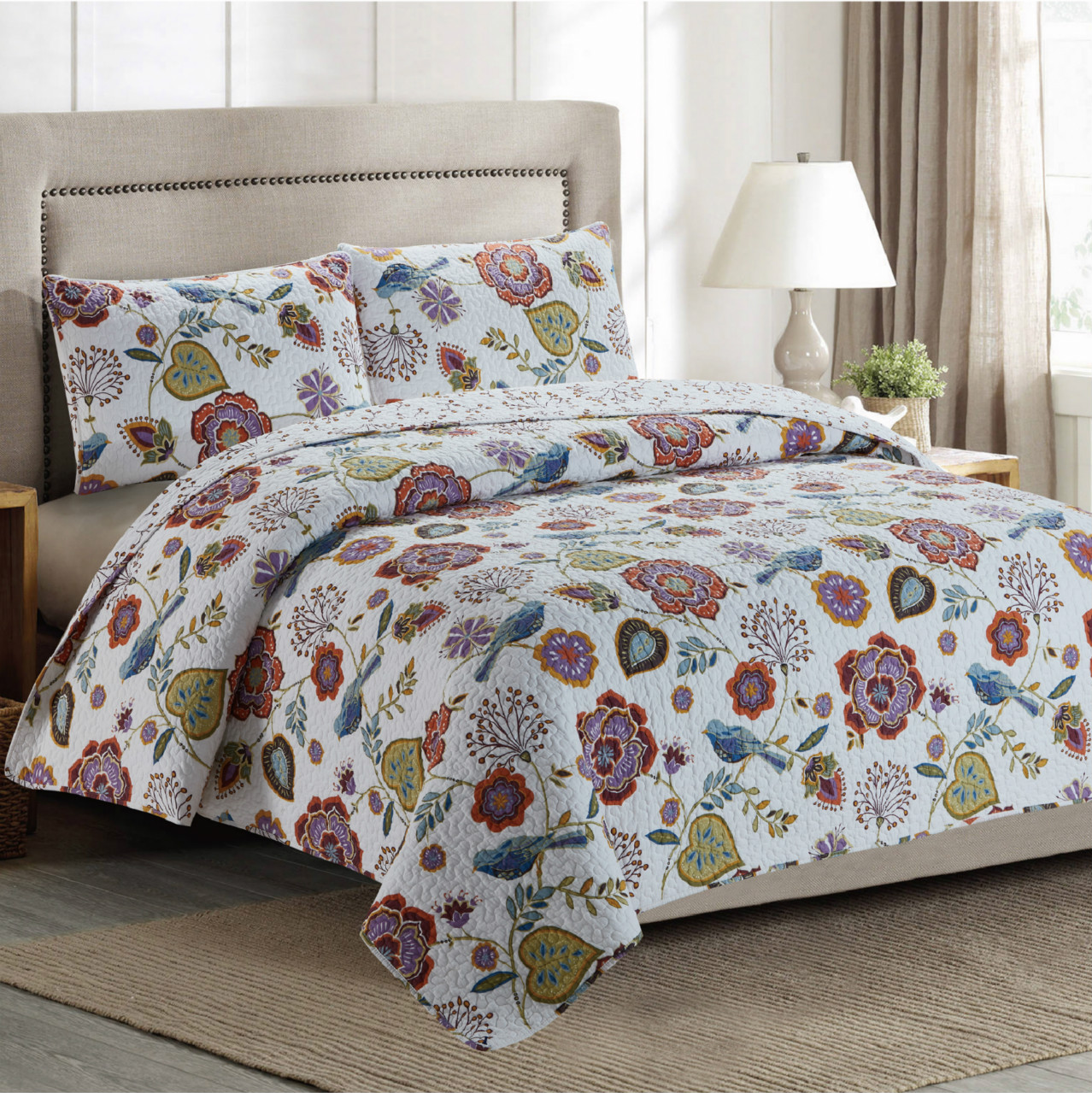 Floral Whole Cloth Quilt King Cracker Barrel