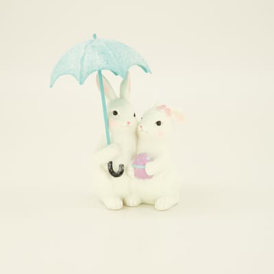 Bunny Couple with Umbrella Figurine