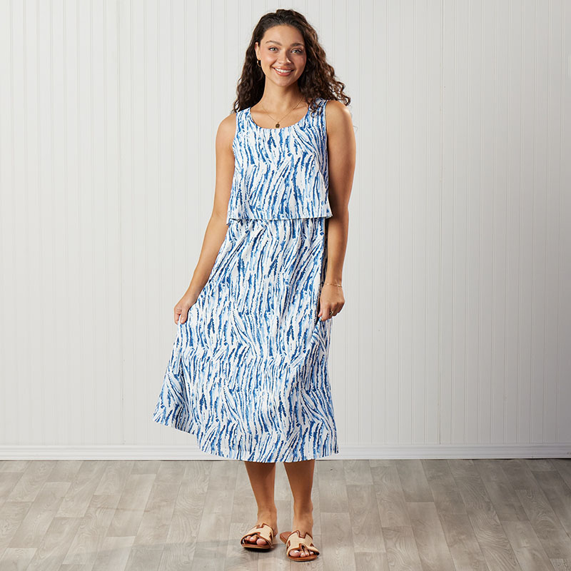 Blue Abstract Tiered Midi Dress - Cracker Barrel 