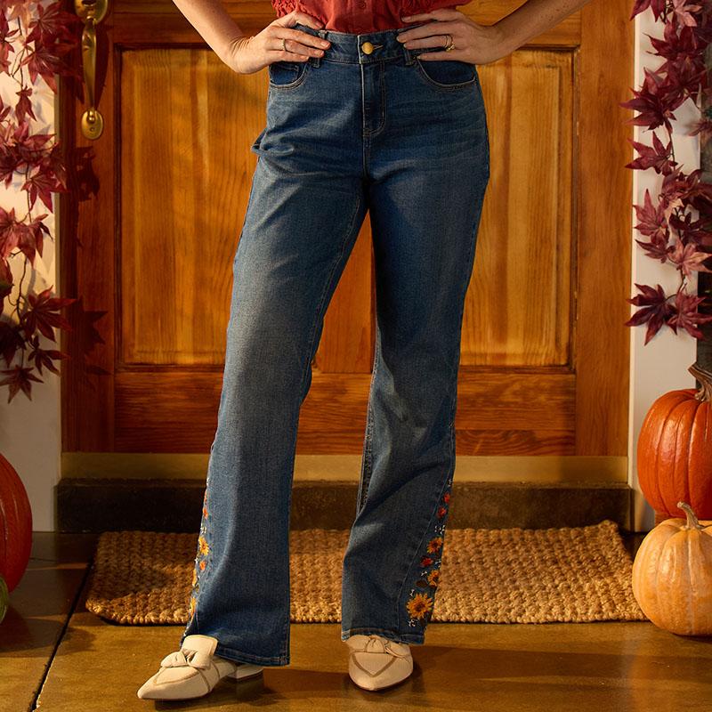 Sunflower Embroidered Jeans - Cracker Barrel
