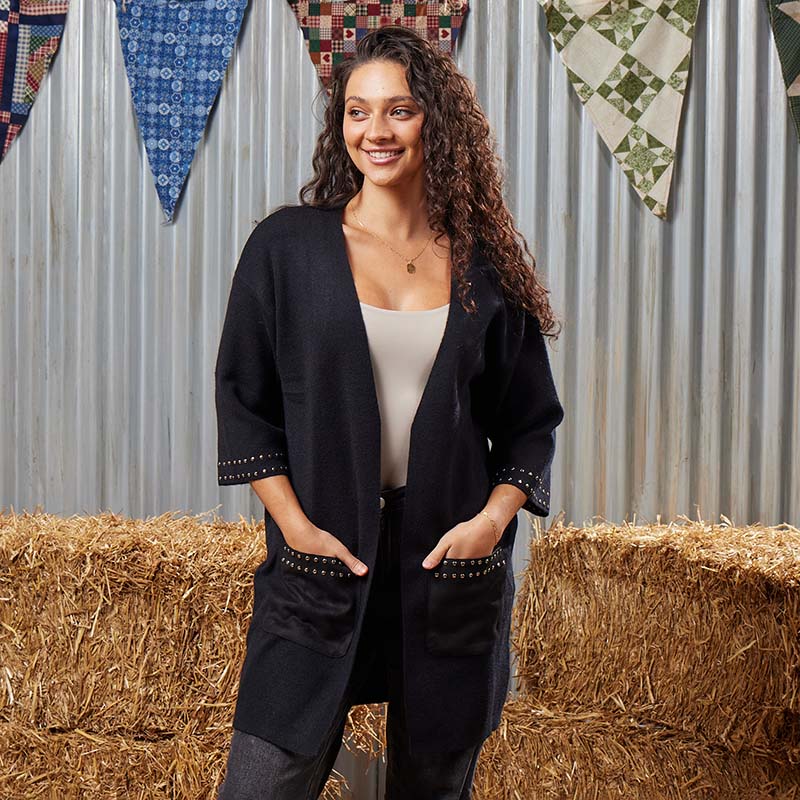 Black Studded Cardigan - Cracker Barrel