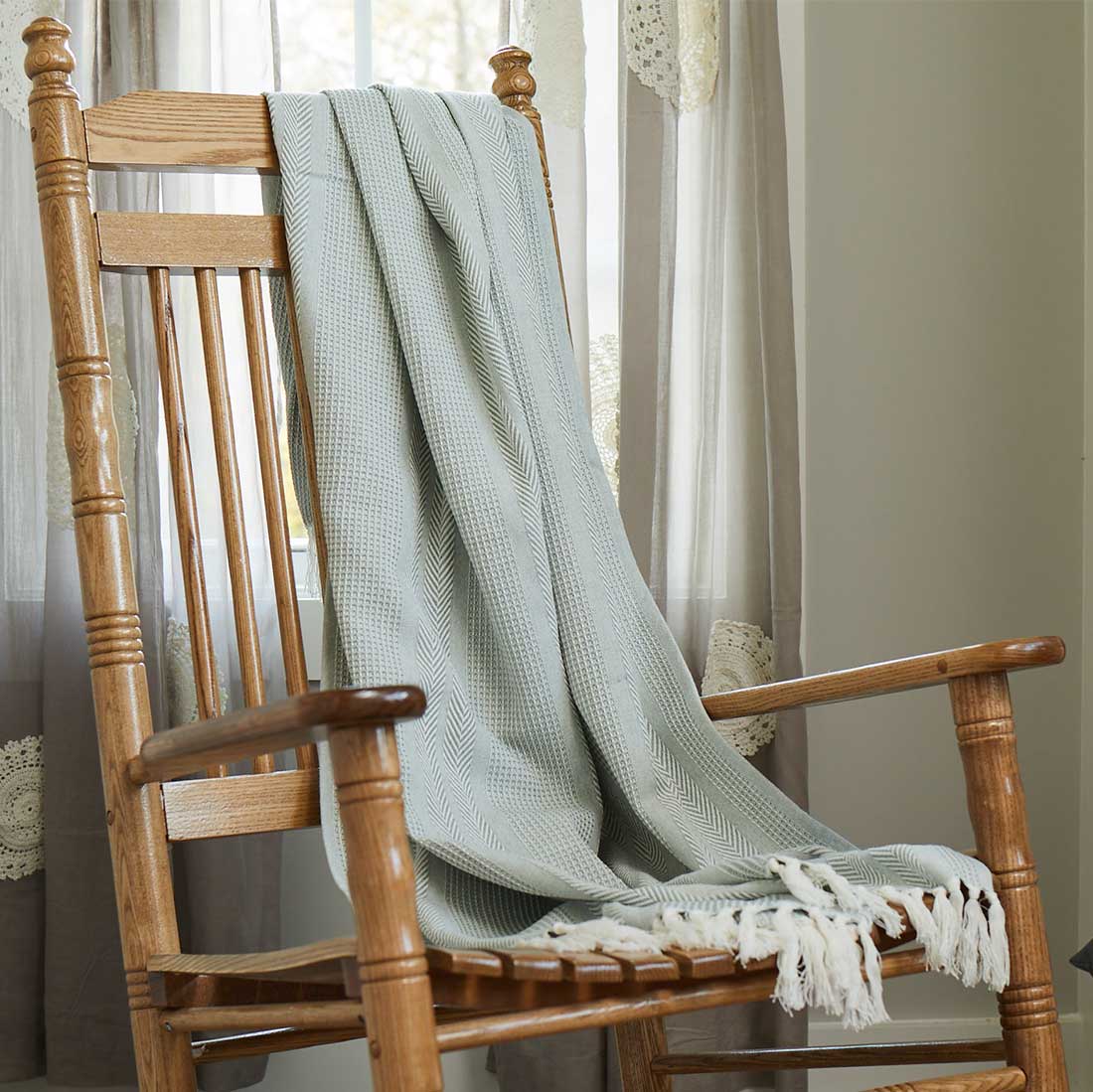 Cotton Woven Jacquard Throw - Green