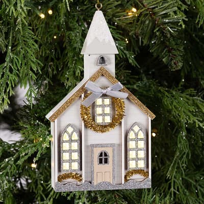 LED Wood Church Ornament