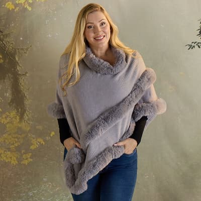 Gray Faux Fur Poncho