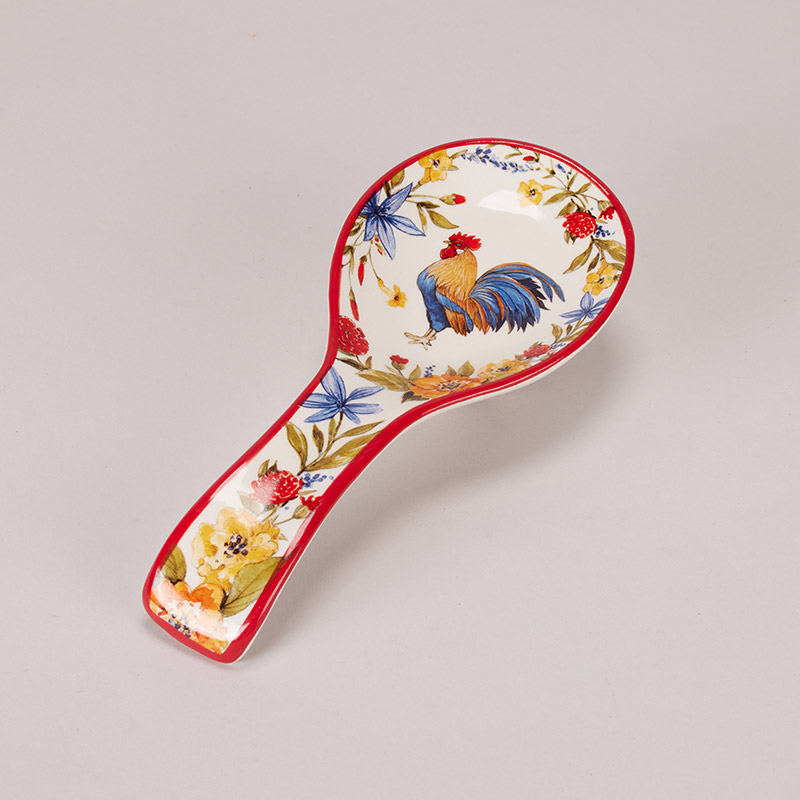 Stoneware Rooster Spoon Rest Cracker Barrel