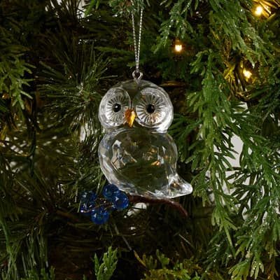 Clear Owl with Blue Berries Ornament