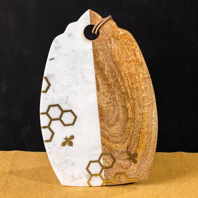 Honeycomb Marble and Wood Cutting Board