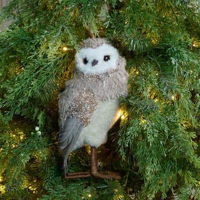 Owl With Glitter Ornament - Small