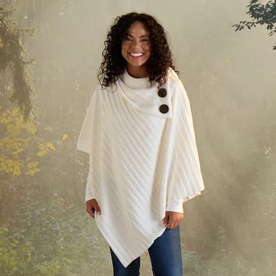 Ivory Accordian Poncho with Buttons