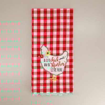 Old Rooster Embroidered Tea Towel