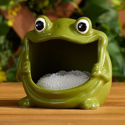 Stoneware Frog Scrubby Holder with Scubby