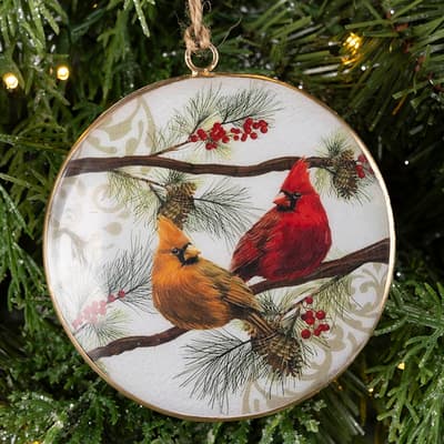Cardinals Metal Disc Ornament
