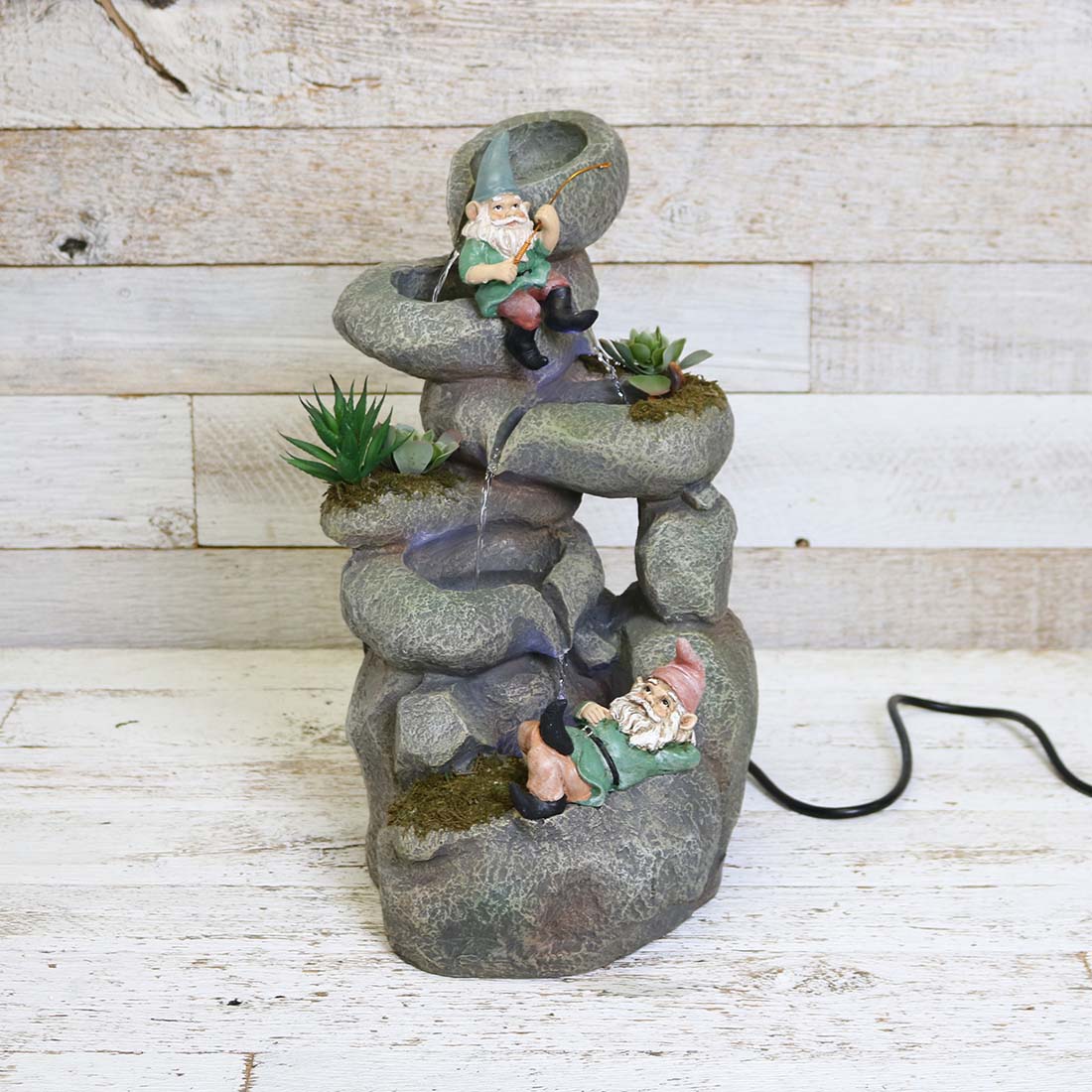 Resin Stone Gnome Fountain Cracker Barrel