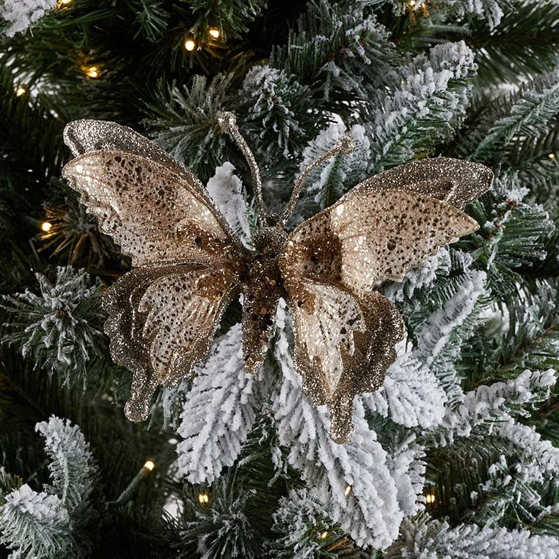 White Glitter Butterfly Clip Ornament - Cracker Barrel