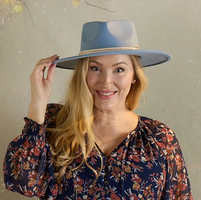 Blue Felt Fedora Hat with Band