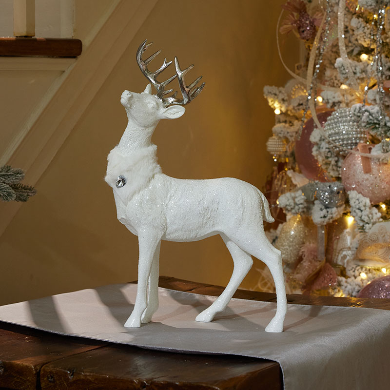 Standing White Christmas Deer Cracker Barrel
