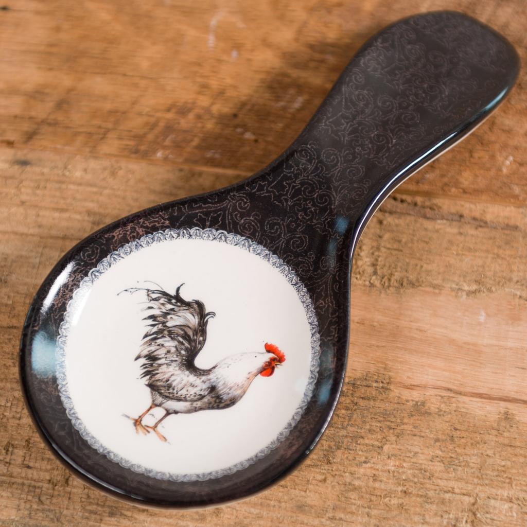 at Home Red Ceramic Rooster Spoon Rest