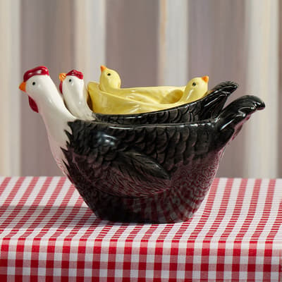 Stoneware Rooster and Chicks Measuring Cups