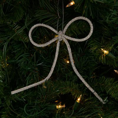 Silver Beaded Bow Ornament