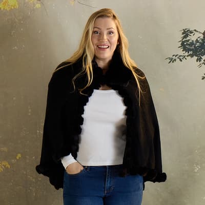 Black Faux Fur Collar Cape Wrap