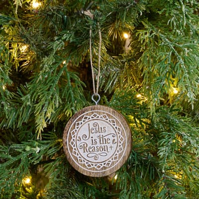 Wooden Round Jesus Is The Reason Ornament