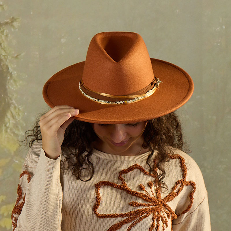 Burnt Orange Fedora with Mix Media Band - Cracker Barrel display picture 2