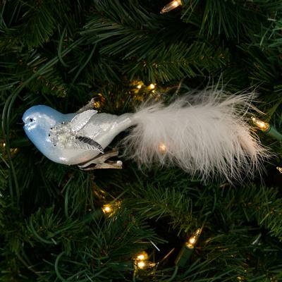 Glass Blue Bird Clip Ornament