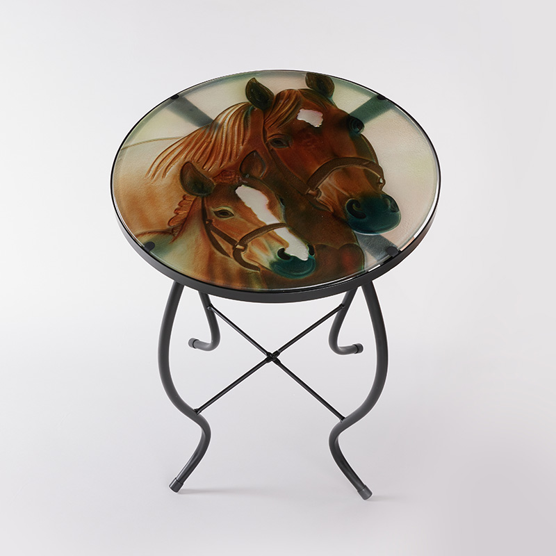 Horse Metal and Glass Side Table Horse Cracker Barrel