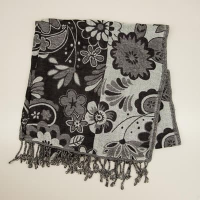 Black Floral with Silver Lurex Jacquard