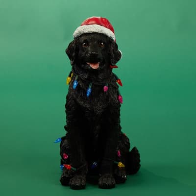 Dog Statue with Christmas Lights