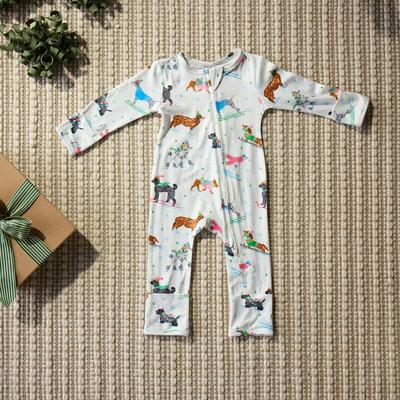 Infant Ski Dogs Print Zip Front PJ Set
