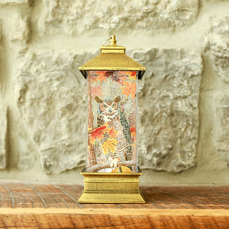 Acrylic Leaves and Owl Glitter Globe Cracker Barrel
