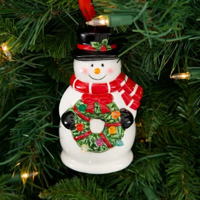 Light Up Ceramic Snowman Ornament