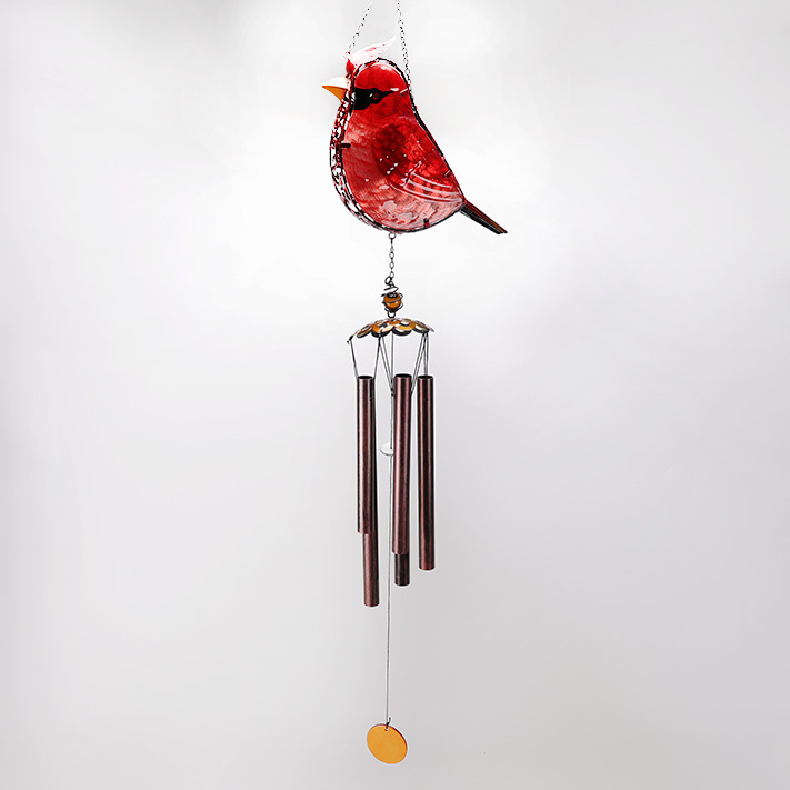Solar Glass Cardinal Wind Chime Cracker Barrel
